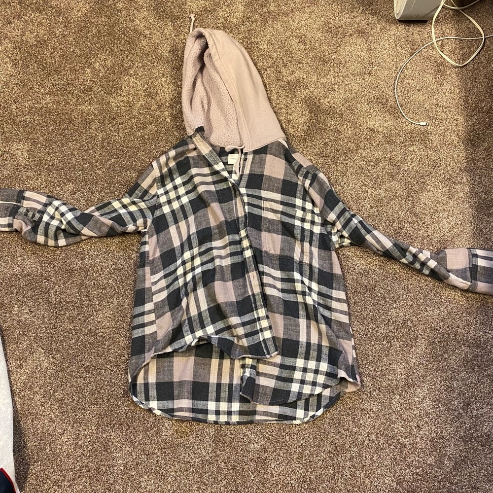 Plaid shirt with hoodie